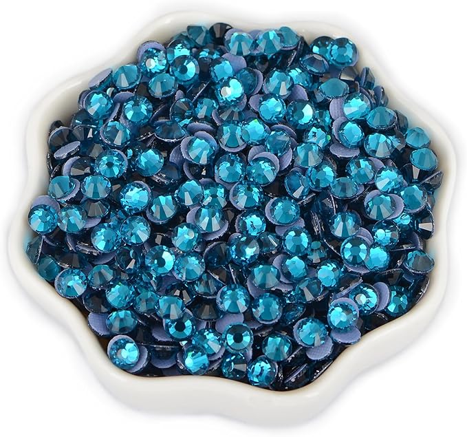 144 Pieces SS30 Blue Zircon Hotfix Rhinestones Flatback Round Crystal Glass Rhinestones Gems for Crafts Nail Face Art Clothes Shoes Bags DIY