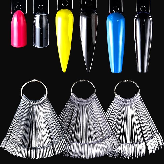 150pcs Nail Swatch Sticks with Ring, Clear Fan-shaped Nails Color Swatches with Palette Spatula Tool for Nail Polish Display Practice Nails Techs Must Haves Nail Supplies