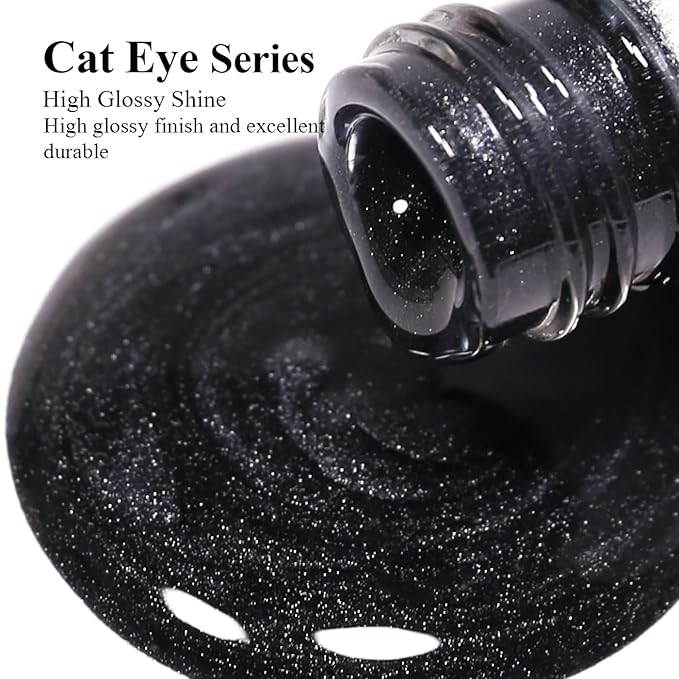 Imtiti Cat Eye Gel Nail Polish, 15ml Black Crystal Glitter Cat Eye Gel Polish With Magnet Dark Gray Magnetic Holographic Galaxy Sparkly Soak Off UV Led Manicure