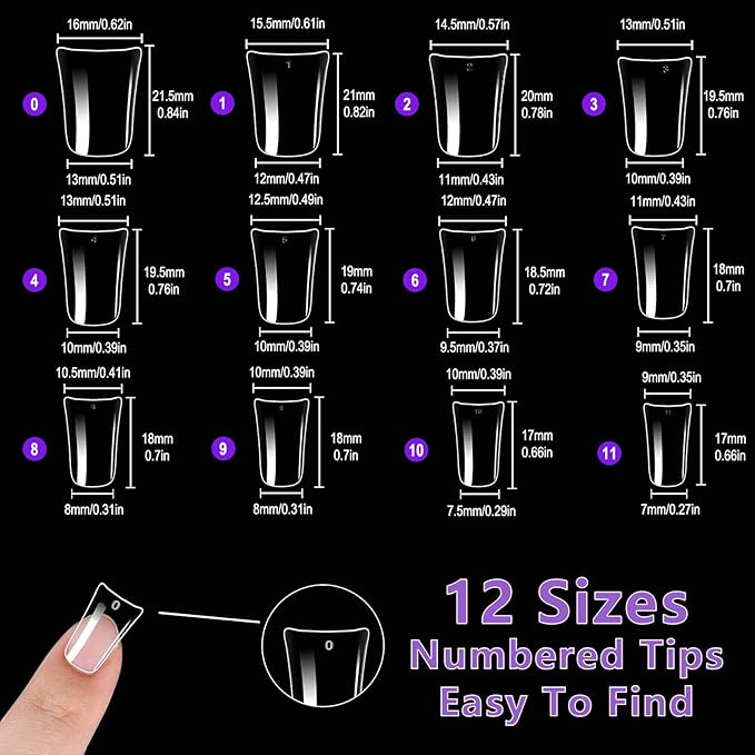 Laza 600pcs Short Duck Nail Tips 12 Sizes Box-packed Clear Duck Nails Full Cover Wide Nail Tips French False Nail Tips for Acrylic Nails Extension Tips — 22MM