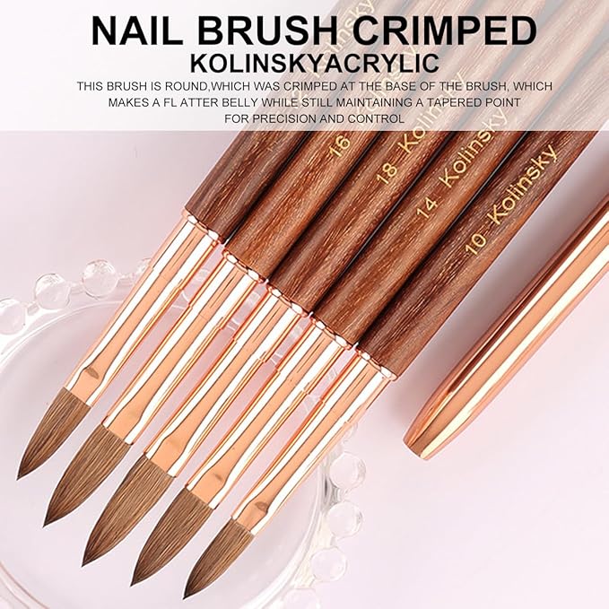 100% Pure Kolinsky Acrylic Nail Brush Size 4 for Acrylic Application - Acrylic Powder Brush for Nail Art Professional Salon Quality Acrylic Powder Brush for Nail Art Extension (Rose Gold Wood)