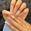 10Pcs Handmade Press On Nails Short Almond,Nude Pink Acrylic Nails,Luxury Nail Press On with Charm Pearl Design for Wedding&Party Wear-True Love Design Concept