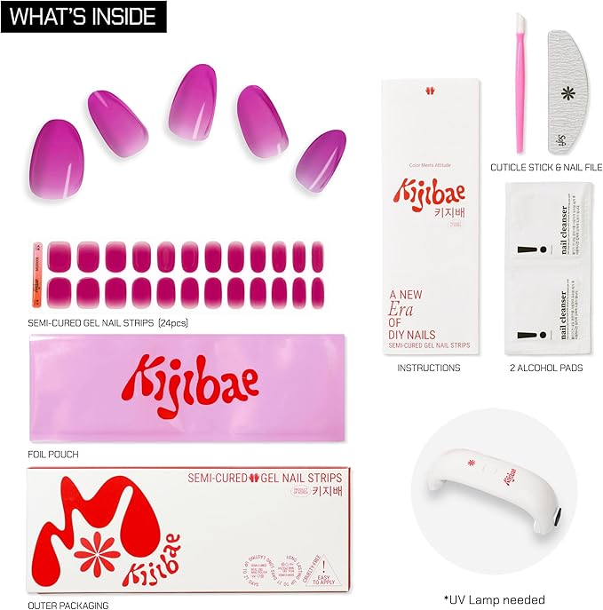 Semi Cured Gel Polish Strips | 24pc UV LED Required Wraps | Gift Peel and Stick Nails | Coquette DIY Home Manicure | Press On Alternative (Cough Syrup)