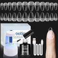 Beetles Gel Nail Kit Etch-X- Almond Short, 504pcs 12 Sizes, with 9 in 1 Nail Glue Mini Lamp, Pre-Etched Half Matte Acrylic Nail Kit for Home DIY Nail Extension Set, Halloween Christmas Gift for Women