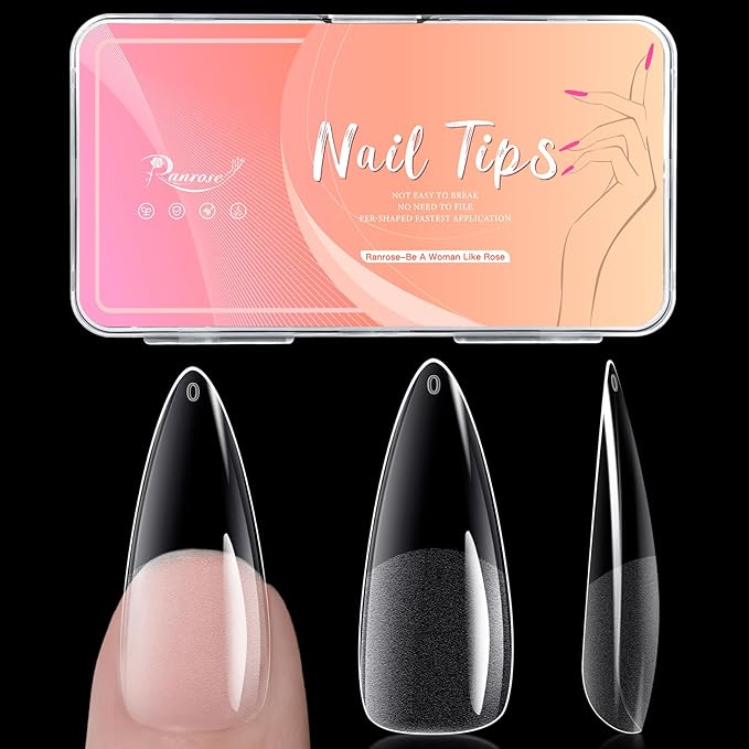 Ranrose Long Almond Nail Tips: 240pcs Nail Tips Full Cover False Nail 12 Sizes Half Matte Pre-shape Acrylic Almond Shaped Press On Nail Tips DIY Nail Salon
