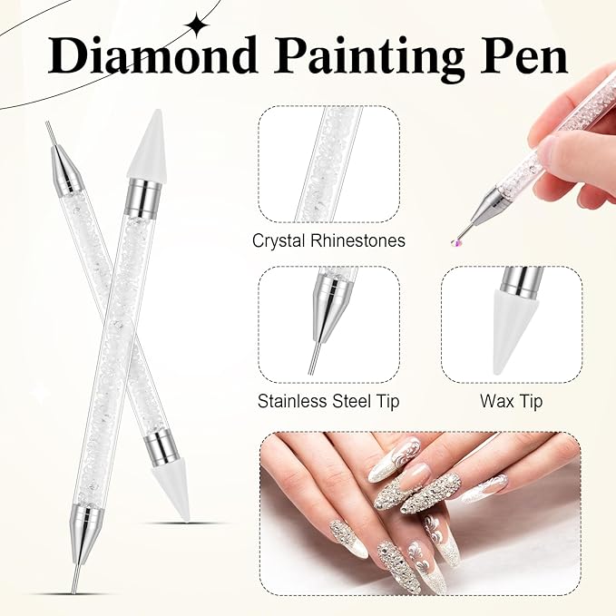 Tatuo Rhinestone Picker Tool Set Wax Pen for Rhinestones Diamond Art Painting Dual Head Dotting Pen with 2 Extra Wax Tips and 1 Nail Art Tweezer for Nail Art DIY Crafts(White)