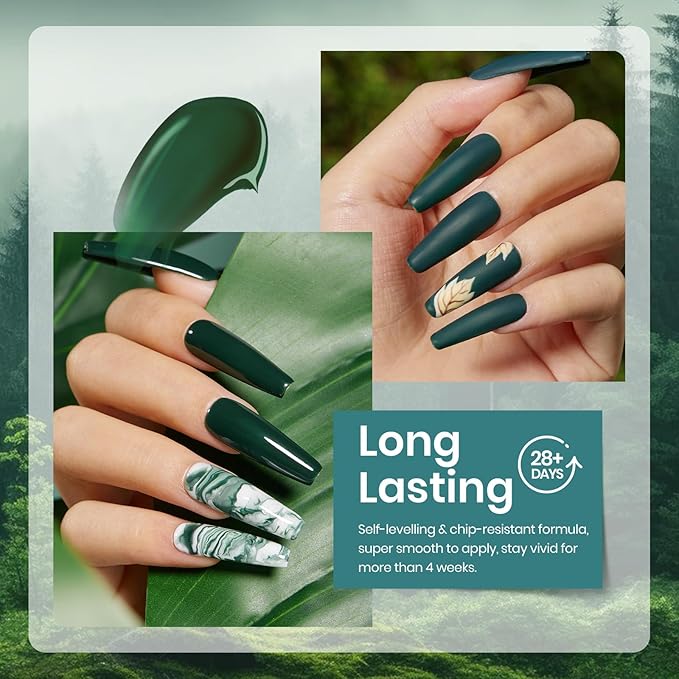 Beetles Green Gel Polish Set - 6 Colors Dark Green Baby Blue Gray Spring Color Gel Nail Polish Misty Soak Off DIY Home Uv Nails Gifts for Women Girls st patricks day