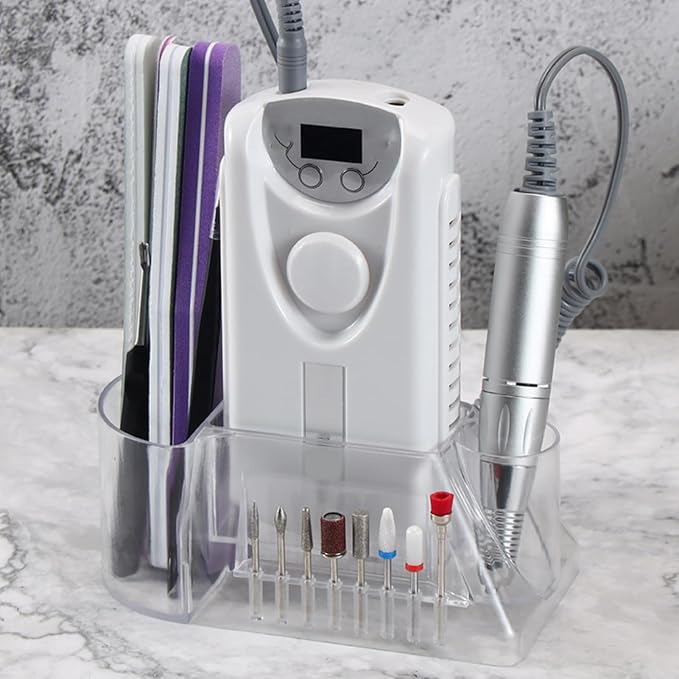 Nail Drill Holder Box, 8 Holes Clear Nail Drill Machine & Bits Storage Box, Professional Nail Polisher Display Box, Nail Desk Organizer for Manicure Tools, Grinding Bits and Drill Accessories