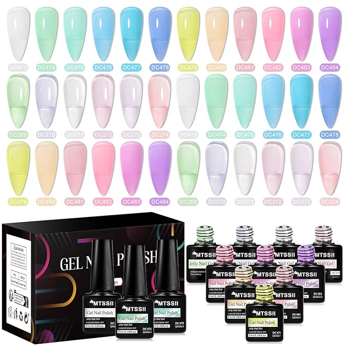 MTSSII Jelly Gel Nail Polish Set Nude Gel Polish 18 Colors Crystal Gel Polish Kit Transparent Pink Lavender Purple Blue Jelly Nail Polish Set Nail Art Gel DIY Gift