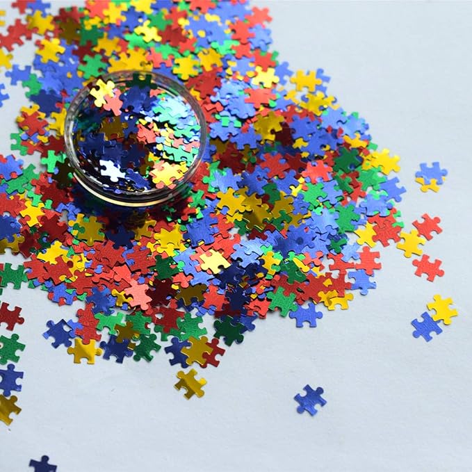 50g Laser Puzzle Pieces Nail Glitter Mix Colors 3D Holographic Nail Sequins Ultrathin Paillettes Shapes Glitter for Nails Art Decoration, Face, Body, Nail Decals, and DIY Crafting