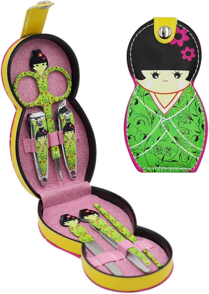 Aibearty Adorable Russian Doll Pattern Stainless Nail Clippers Set of 6Pcs, Professional Grooming Kit, Nail Tools with Luxurious Travel Case