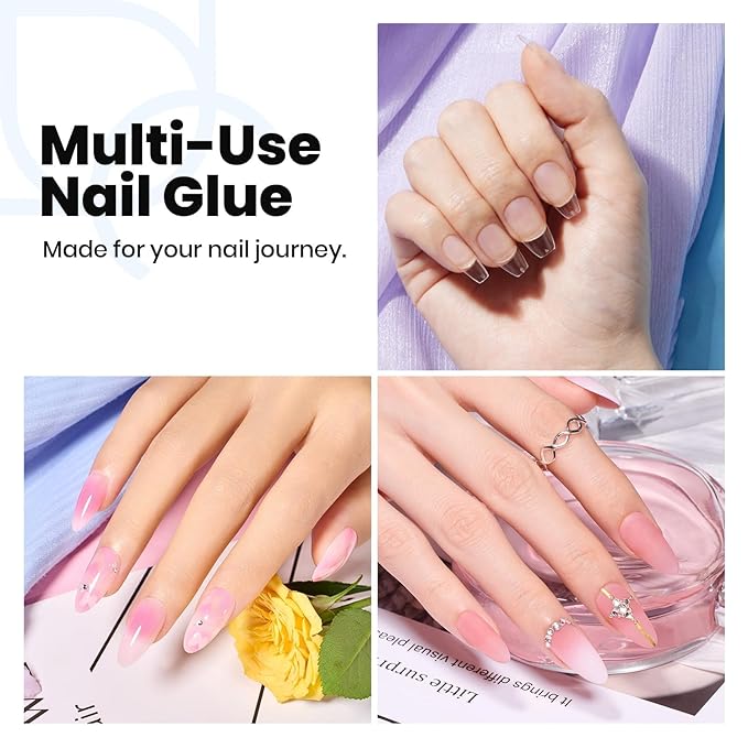 Beetles HEMA-Free Nail Glue Gel - 10ml TPO Free Super Strong Brush U V Nail Glue for Acrylic and Clear Press On Nails, Long Lasting Extension Gel Curing Needed