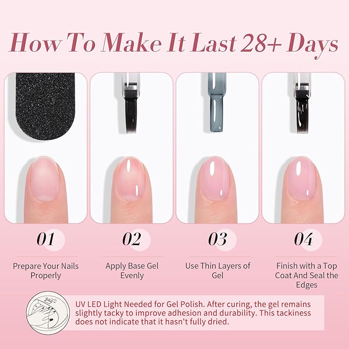 Born Pretty Jelly Pink Gel Nail Polish Set,Valentine's Day Nude Pink Translucent Gel Polish,6 Transparent Sheer Colors Soak Off U V Light Cure Gel Polish Kit Nail Art Manicure DIY Kit Home Salon 7ML