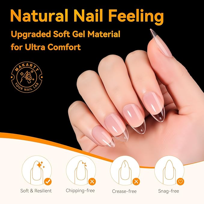 Makartt Nail Tips: Short Almond Full Cover Fake Nails 510pcs, 15 Sizes Soft Gel Half Matte Pre-shape Soak Off for Press on Nails DIY for Extension No Crease Acrylic Nail Manicure DIY Salon Home