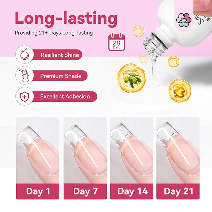 SAVILAND Builder Nail Gel: Clear Pink Gel Builder for Nail Thickening Castor Oil Vitamin E Extension Gel Strengthener Gel Builder in a Bottle LED Nail Lamp Cured Hard Gel Home Nail Care Repair