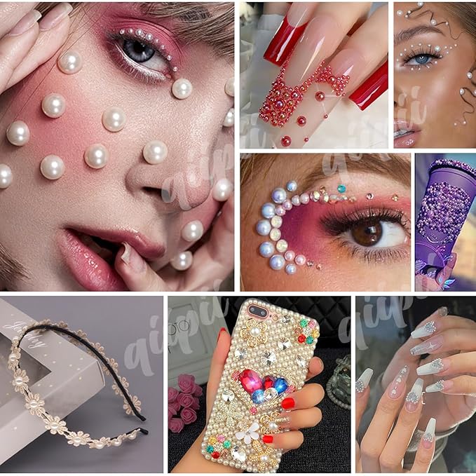 2 Styles Solid Light Gray+ Grey AB Flatback Pearls for Bedazzling Crafting 3-10mm Half Pearls Round Beads Gems Bedazzler Kit for Nails Face Eyes Makeup Tumblers Bottles DIY Crafts Shoes﻿ Phones