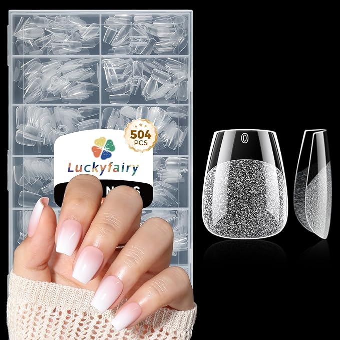 Extra Short Nail Tips: 504pcs Pre-shaped Half-matte Coffin Short Nails, 12 Sizes XS Clear Full Cover Fake Nails Soft Gelly Ballerina Press on Gel Nail Tips for Extension