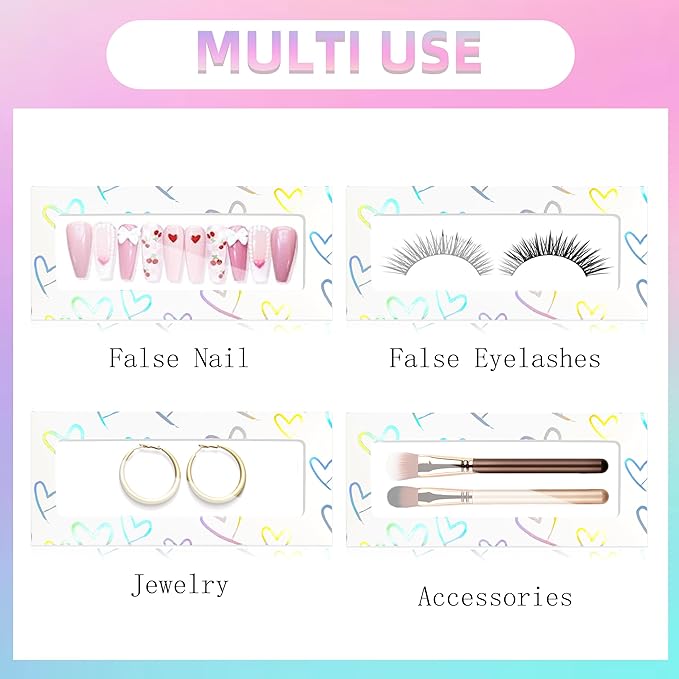 74PCS Press on Nails Packaging Box Set Includes 35PCS Empty Nail Package Box 35PCS White Background Paper 1 Double Sided Tape and 3 Thank You Stickers for Press on Nail Business