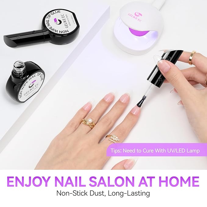 Gelike ec Gel Nail Glue for Women: UV Nail Glue Gel 6 in 1 Hema Free for Clear Acrylic Nails Tips - New Formula 12 Toxin-Free Super Strong DIY Home Salon Use 16ml