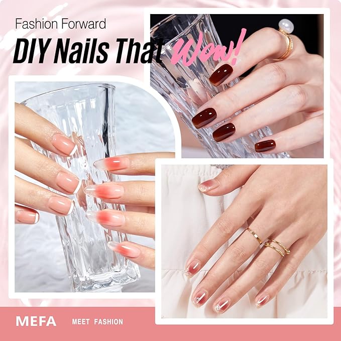 MEFA Jelly Gel Nail Polish Set, 12 Colors Jelly Red Glitter Gel Polish Set Nude Pink Milky White Nail Polish Gel Neutral Transparent Sheer Red Gel Nail Gifts for Women Girl DIY Salon Home Manicure