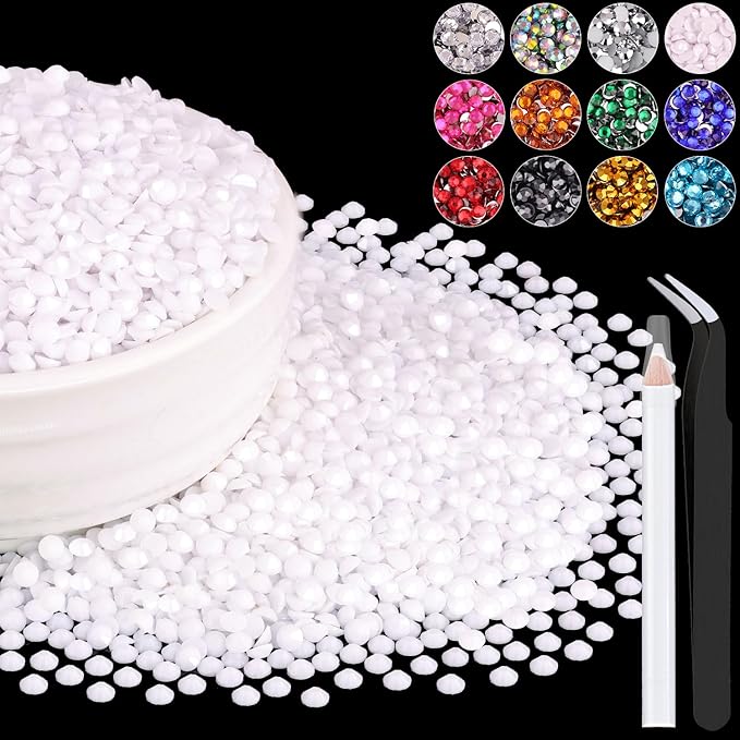 8000PCS 3mm Resin Rhinestones Bulk for Crafting (White), Flatback Bedazzling Crystals for Crafts DIY Nail Decoration, Gems Charms for Tumbler Shoes Clothing Fabric with Pickup Pen and Tweezers