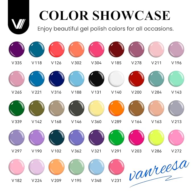 VANREESA 48 Pcs Gel Nail Polish Set 42 Colors Spring Summer Fall Winter Gel Polish with 2 Pcs Base Coat & 4 Effects Top Coat Nail Kit Gifts for Women Girls Nail Art Salon at Home