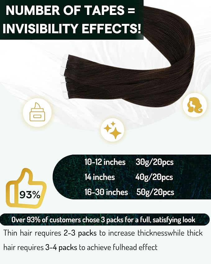 RUNATURE 24 Inch Long Tape in Hair Extensions Real Human Hair Dark Brown Hair Extension Tape ins Remy Hair Tape in Hair Extensions #2 Brown Glue in Hair Extension Remy Silky Hair 50g 20pcs