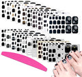 SILPECWEE Toe Polish Strips - Black Full Wraps for Women, Self Adhesive Stickers, Gel Strips for Toenails Decoration With Nail File (20 Sheets)