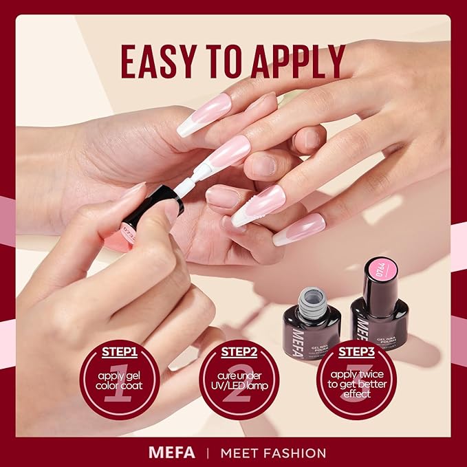 MEFA Gel Nail Polish Set, 12 Colors Burgundy Red Gel Polish Set Shimmering Red Pink Glitter Nail Polish Soak Off Rosy red Nude Gifts for Women Girl DIY Salon Home Manicure