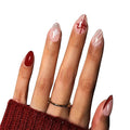 Beetles Christmas Press On Nails - Christmas Bow | Short Almond Press On Nails | 32Pcs 16 Sizes Natural Salon Quality Red French Nail Tips With Quick-drying Nail Glue For Women