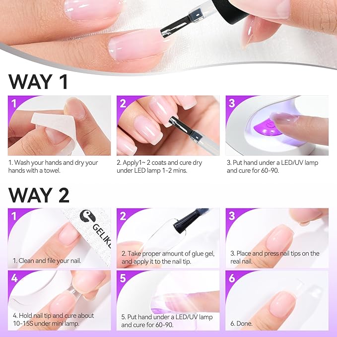 Gelike EC Pro Nail Glue & Strengthener: Clear 6-in-1 Nail Adhesive for Repair - Strengthening & Protein Repair - Perfect for Home & Salon Use - UV Needed