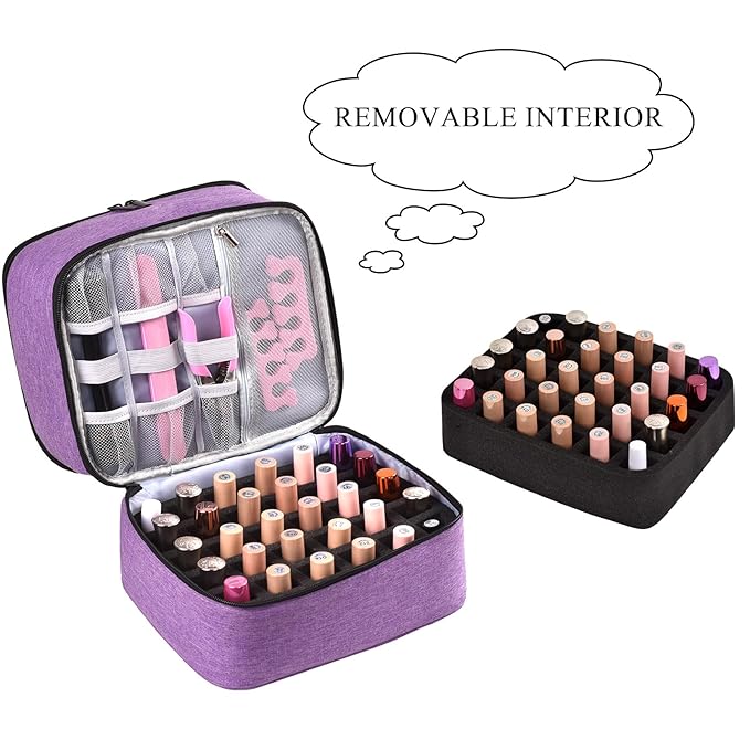 Upgraded Nail Polish Organizer Case - Holds 30 Bottles and 1 Nail Light, Double-layer Nail Bag Organzier Case Nail Polish Storage Bag with Handles (Style B-Purple)