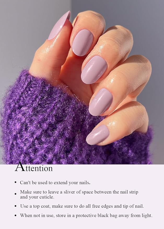 Semi Cured Gel Nail Strips (Nude Purple), 20 Pcs Gel Nail Wraps, Stickers, UV Light Required, Salon Quality, Long Lasting