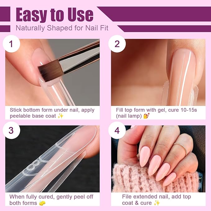 280 Pcs Original Sandwich Nails Dual Form with Guide Lines Almond Round Nail Mold for Builder Gel Nail Extensions Art Design Salon DIY at Home