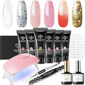 modelones Poly Gel Nail Kit 6 Colors with 8 W Nail Lamp Extension Gel Kit Clear Red Golden Complete Tools Beginner Thickening Solutions DIY at Home for Women