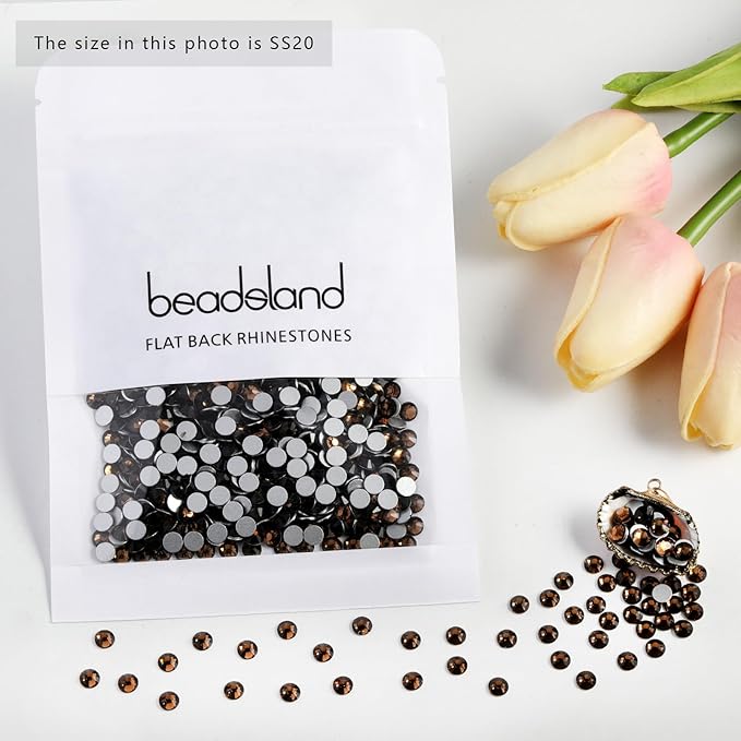 Beadsland 1440pcs Flat Back Crystal Rhinestones Round Gems for Nail Art and Craft Glue Fix, Smoked Topaz,SS6, 1.9-2.1mm