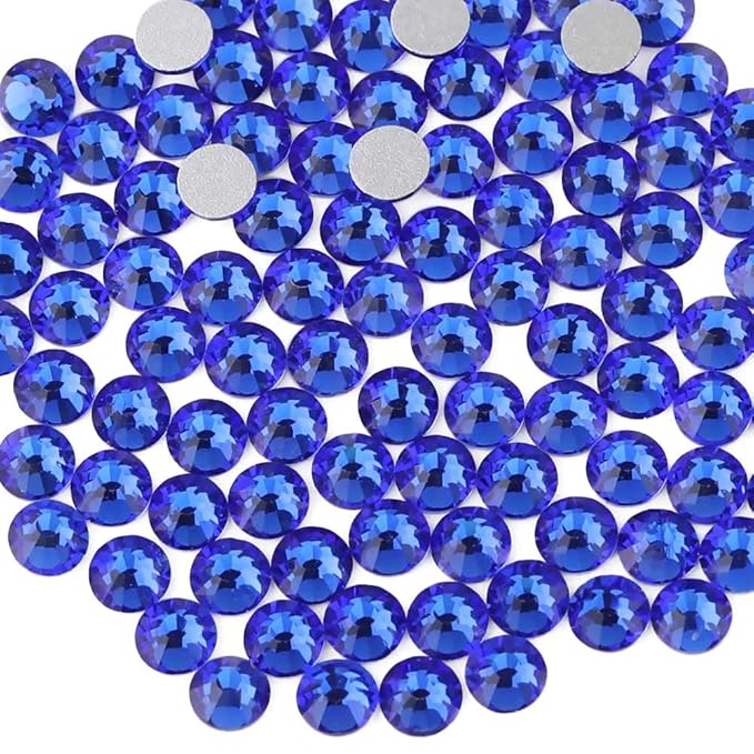 Beadsland 1440pcs Flat Back Crystal Rhinestones Round Gems for Nail Art and Craft Glue Fix, Sapphire, SS10, 2.7-2.8mm