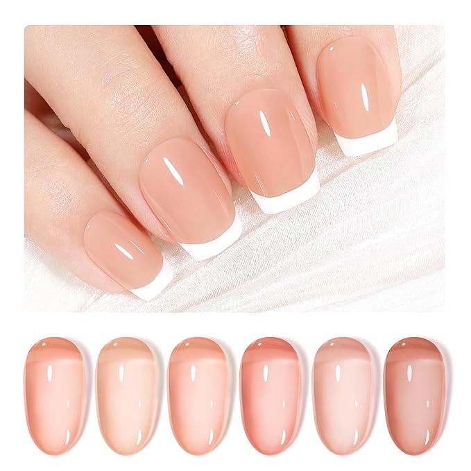 GELLEN Nude Gel Nail Polish, Jelly Nude U V Gelpolish French Tip Gel Nail Polish Set Soak off French Manicure Kit for Nail Art