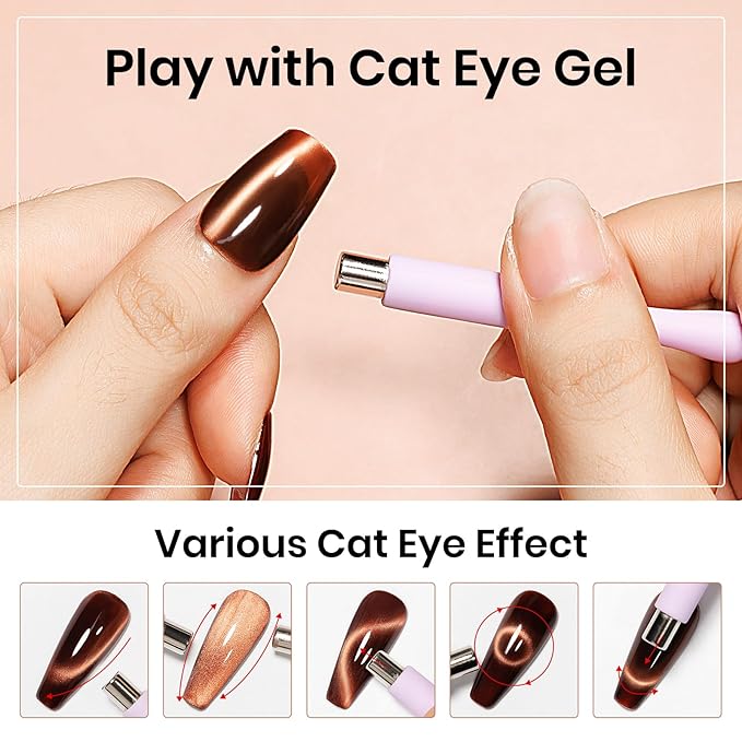 MIZHSE Brown Jelly Glass Cat Eye Gel Nail Polish, 12mL Holographic Glitter Cateye Gel Polish U V LED Sheer Color Magnetic Gels Nail Polish for Nail Salon Home DIY