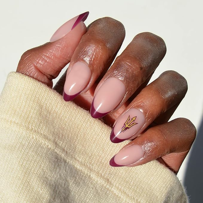 Glamnetic x Fanatics Press On Nails - Arizona State Sun Devils | Short Almond Fake Nails, Collegiate Devils Maroon French Tips, College Nails, Salon-Quality | 15 Sizes - 30 Nail Kit with Glue