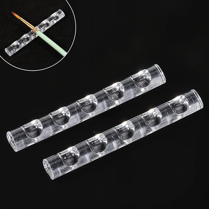 2 Pack Crystal Bar Pen Holder Transparent Brush Holder Acrylic Nail Art Painting Pen Brush Stand Brushes Rest Makeup Brushes Organizer Holders for Drawing Pens Manicure Nail Carving Pencils