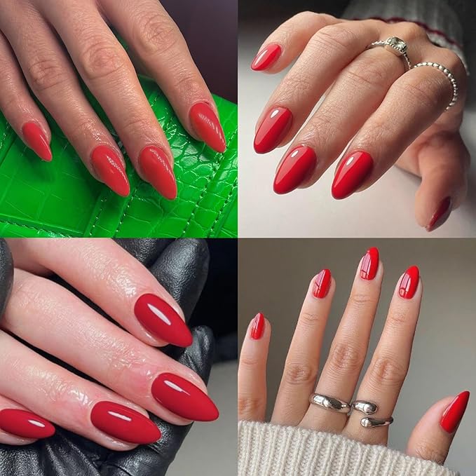 120pc Red Almond Press on Nails Short Fake Nails Press ons for Women Acrylic Nails Press on Nails&Glue Tabs, Short Red Press on Nails Almond False Nail Tip Stick on Artificial Fingernail