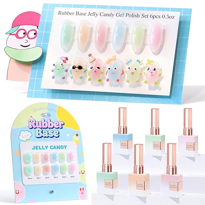 Double Rhythm 6 Pcs 15 ML Gel Polish Set Same Color Same Bottle Soak Off Gel Polish Kit Nail Art Manicure Salon DIY at Home for Women (Jelly Candy-T6-90)