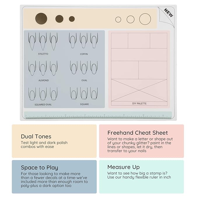 Segbeauty Acrylic Nail Training Mats, 2pcs 16" DIY Silicone Flexible Nail Art Stamping Mats,Nail Gel Polish Coloring Practice Pad, Workspace Manicure Mat Template Sheet, Foldable Table Cover Pad Tool