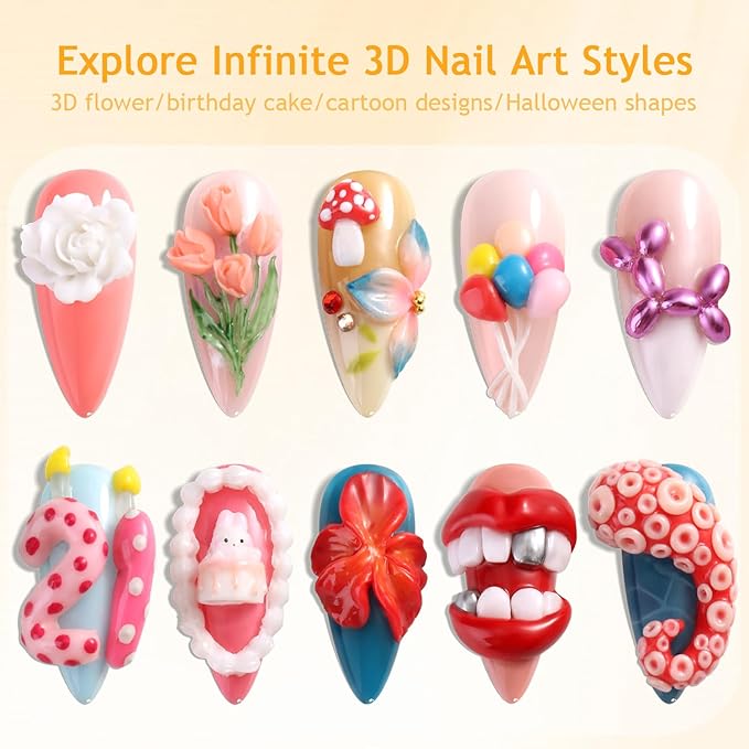 Colored Sculpting Gel for Nail Art, 6 Colors Nail Clay for 3D Art, Non-Sticky Hard Solid Builder Gel with Silicone Carving Pen, Nail Molding Kit for Home Manicure & Professional Salon