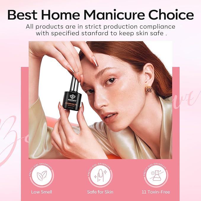modelones Builder Nail Gel, 2 Pcs Clear and Rose Nude Pink Builder Nail Polish for Thickening Apex Building 8-in-One Rubber Color Base Polish Strengthener Extend Gel LED Lamp Cured 10 ml DIY Salon
