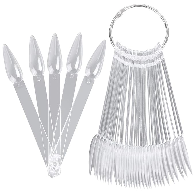 160Pcs Nail Swatch Sticks Stiletto Nail Sample Sticks Clear Nail Color Display Swatches Sticks with Metal Rings