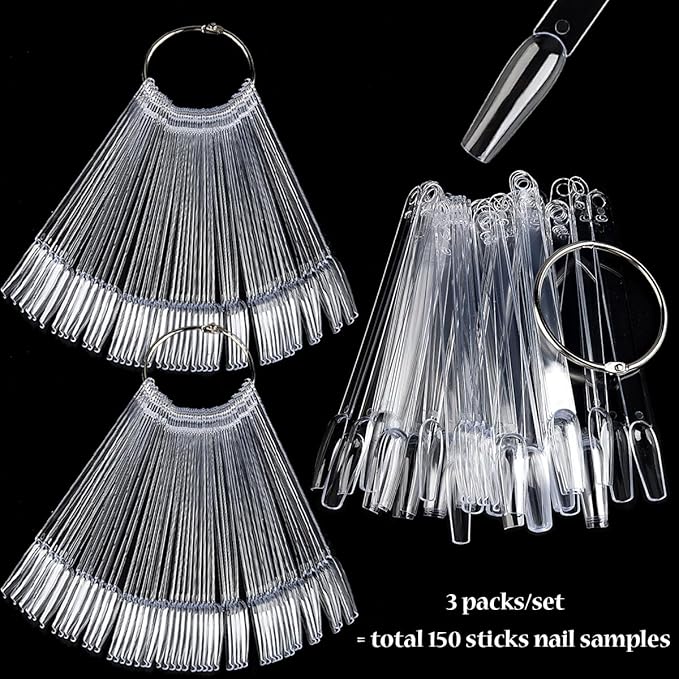 Clear Nail Color Swatch Sticks, 150Pcs With Ring, Ballerina Practice Tips, Polish Display Samples, Stuff for Nail Techs