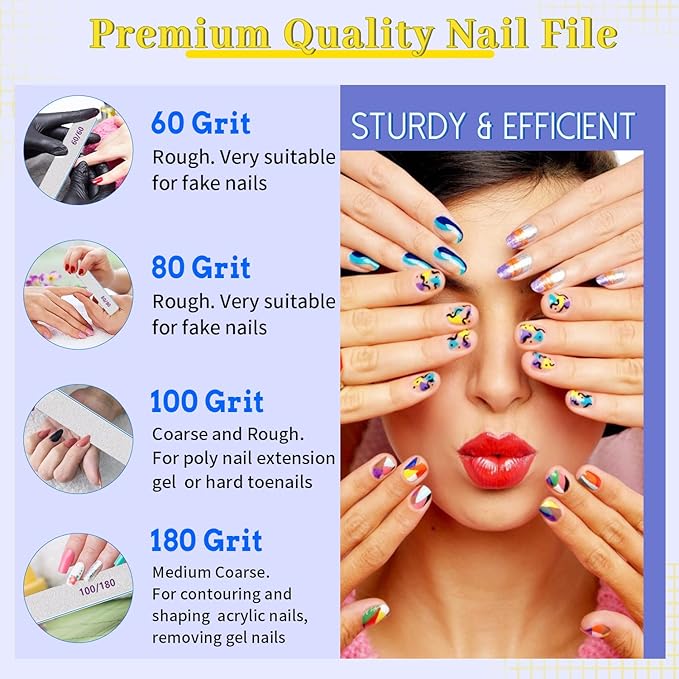 25 Pcs Nail Files 80/80 Grit for Acrylic & Gel Nails, Double Sided Emery Board for Home & Salon Use
