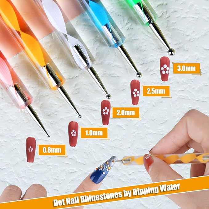 Teenitor Nail Pen Designer, Stamp Nail Art Tool with 15pcs Nail Painting Brushes, Nail Dotting Tool, Nail Foil, Manicure Tape, Color Rhinestones for Nails Pink